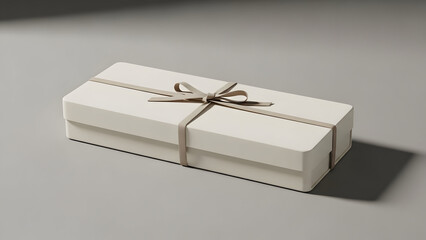 A small white gift box with ribbon tied around it