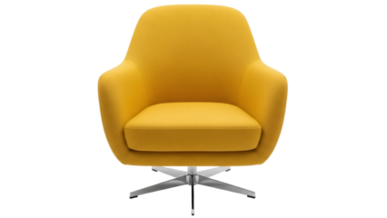 Modern yellow armchair PNG isolated on transparent background, contemporary furniture for living room or office waiting area, comfortable seat