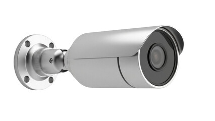 Silver bullet security camera PNG isolated on transparent background, surveillance system for home and business safety