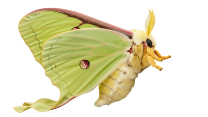Pale green Luna moth isolated PNG, large wings with eyespots and long tails on transparent background, nocturnal Lepidoptera insect © LUXSTORY