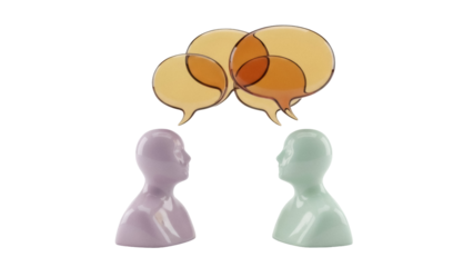 Two stylized human heads with speech bubbles above isolated PNG, communication concept for dialogue, conversation, and interpersonal relationships