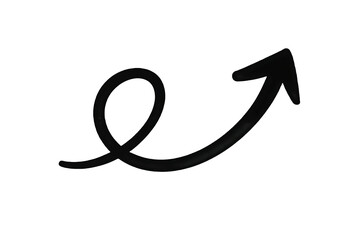 Black curly doodle arrow swirling upward with brush stroke,