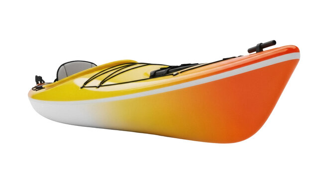 Orange and yellow kayak PNG isolated on transparent background, recreational boat for water sports and outdoor adventures