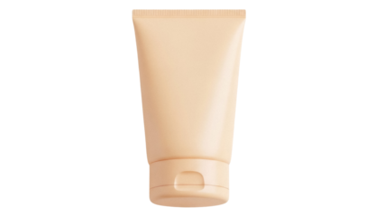 Beige cosmetic cream tube isolated PNG, skincare product mockup for beauty and personal care packaging design on transparent background