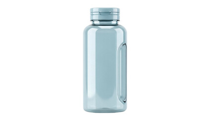 Light blue plastic bottle with cap isolated PNG, container for pills or supplements on transparent background, healthcare and medicine