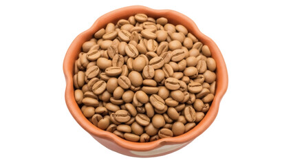 Light brown coffee beans in a bowl isolated PNG, aromatic roasted seeds for coffee shop and cafe