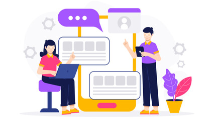 Product Team Managing Feature Request form Users. Flat Vector Business Illustration