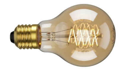 Vintage Edison light bulb PNG isolated on transparent background, antique style filament lamp for retro design and decoration