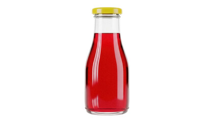 Red juice in glass bottle isolated PNG, healthy drink for breakfast on transparent background