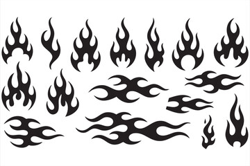 Fire Flame Icon Silhouettes for Biker Tattoos and Streetwear Branding © MD.sahadat