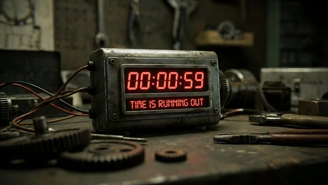 Bomb Countdown Timer on Workbench with Wires. - Powered by Adobe