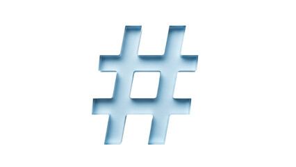 Light blue hashtag symbol isolated PNG on transparent background, social media sign for graphic design and web use