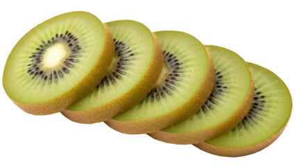 Golden kiwi slices PNG isolated on transparent background, fresh and juicy fruit for healthy eating and tropical food concepts