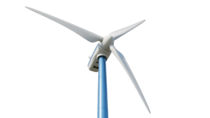Wind turbine isolated PNG on transparent background, renewable energy source for sustainable power generation and eco-friendly electricity