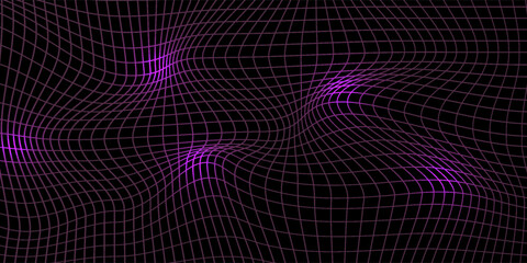 Distorted neon grid pattern. Abstract glitch background. Retrowave, synthwave, rave, vaporwave. Blue, black, pink purple, grey colors. Trendy retro 1980s, 90s style. Print, poster, banner. VIntage