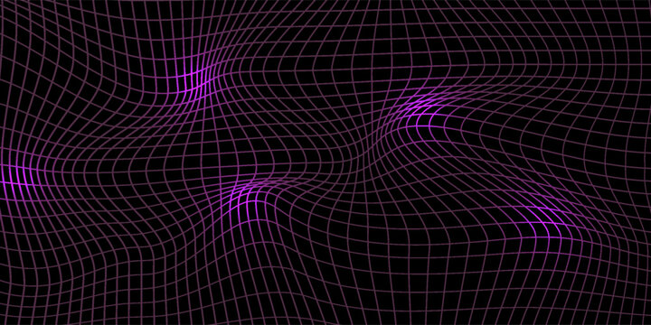 Distorted neon grid pattern. Abstract glitch background. Retrowave, synthwave, rave, vaporwave. Blue, black, pink purple, grey colors. Trendy retro 1980s, 90s style. Print, poster, banner. VIntage