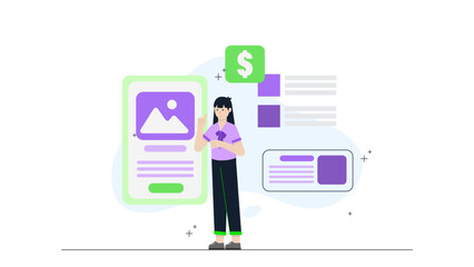 Business Owner Managing Inventory via Mobile App. Flat Vector Business Illustration