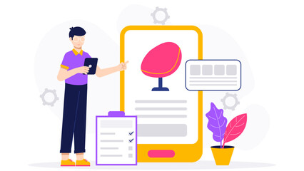 Business Owner Managing Inventory via Mobile App. Flat Vector Business Illustration