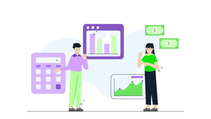 Finance Department Reconciling Monthly Statements. Flat Vector Business Illustration