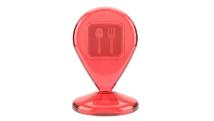 Red restaurant location pin PNG isolated on transparent background, food service locator icon for maps and navigation apps