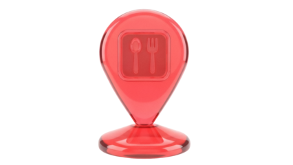 Red restaurant location pin PNG isolated on transparent background, food service locator icon for maps and navigation apps