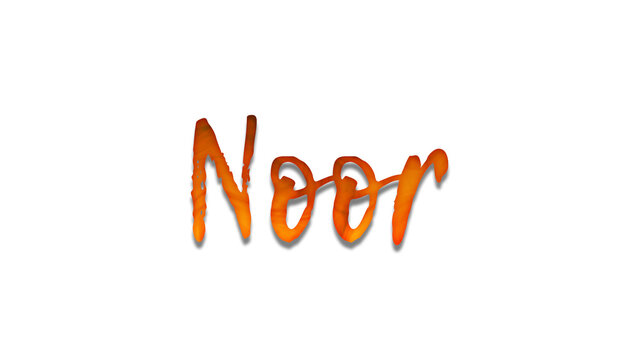 3D fire text effect of name Noor on white background.