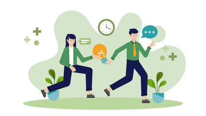 Team Passing a Baton in a Project Relay. Business Flat Vector Illustration