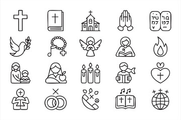 Faith and Religion Line Icons for Bible Study and Teaching
