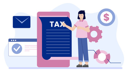 Accountant Filing Taxes Digitally. Business Flat Vector Illustration