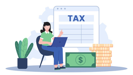 Accountant Filing Taxes Digitally. Business Flat Vector Illustration