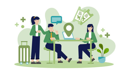 Travel Agent Planning a Family Vacation. Business Flat Vector Illustration