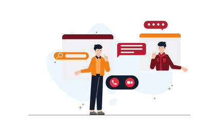 Team Participating in a Virtual Workshop. Business Flat Vector Illustration