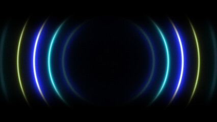 Radar signal concept. Abstract glowing blue neon circle radio waves signal . Wireless communication background. Searching process in futuristic interface