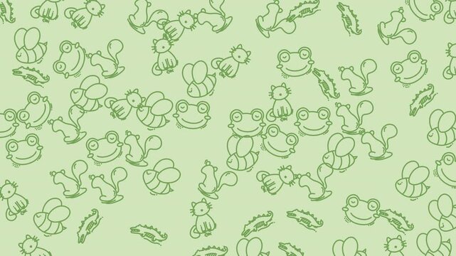 Green outlines of frogs, squirrels, bugs, and alligators. Perfect for naturethemed designs, educational materials, and childrens products.