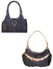 A small handbag with a textured front flap, a short shoulder strap, and a butterfly-shaped metal detail on the front.	
