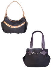 A small handbag with a textured front flap, a short shoulder strap, and a butterfly-shaped metal detail on the front.	
