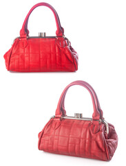 A small handbag with a textured front flap, a short shoulder strap, and a butterfly-shaped metal detail on the front.	
