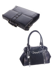 A small handbag with a textured front flap, a short shoulder strap, and a butterfly-shaped metal detail on the front.	
