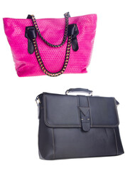 A small handbag with a textured front flap, a short shoulder strap, and a butterfly-shaped metal detail on the front.	
