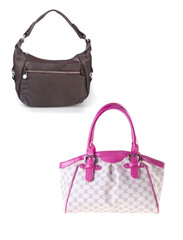 A small handbag with a textured front flap, a short shoulder strap, and a butterfly-shaped metal detail on the front.	
