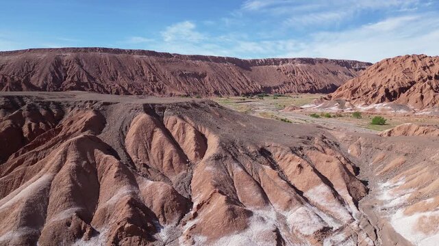 San Pedro de Atacama, Chile: Aerial footage of Catarpe Valley in San Pedro de Atacama, Chile. WIth forward motion showing the river between rock formation