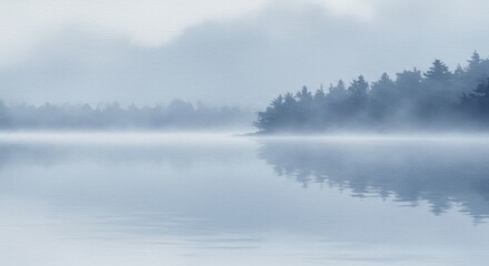 Fototapeta premium Misty lake landscape at dawn