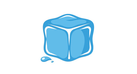 Refreshing Blue Ice Cube Melting on White Background.