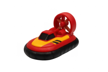 Red and yellow hovercraft toy on transparent background