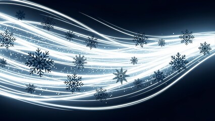 Abstract Winter Snowflakes and Light Trails on Dark Background.