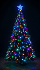 the vibrant glow of a colorful holiday tree