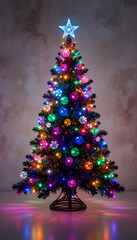 multicolored lights on a festive christmas tree