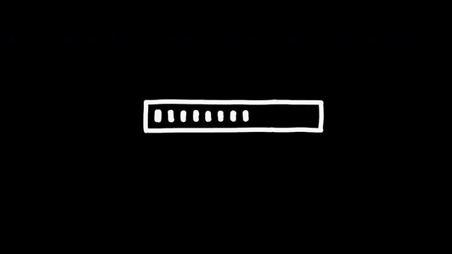 Animated white hand drawn loading progress on transparent background. Doodle Sketch loading animation .4K alpha channel 