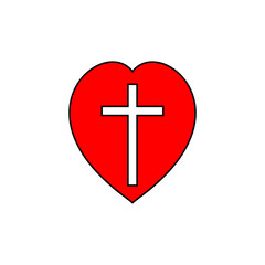 Church heart icon with religious cross. Vector illustration.