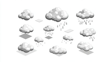  Graphic Illustration on White Background for Weather Forecast Designs, Climate Concepts and Meteorology Projects.
